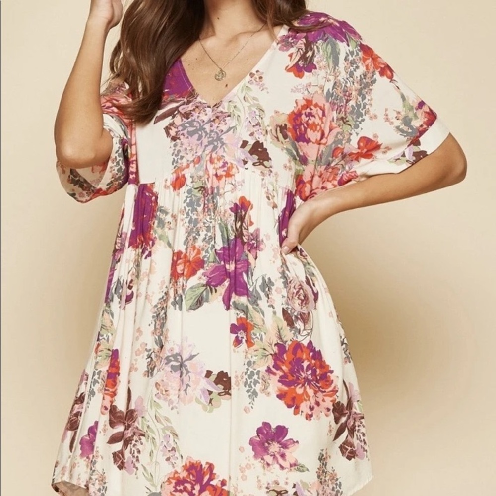 NWT cream floral babydoll dress